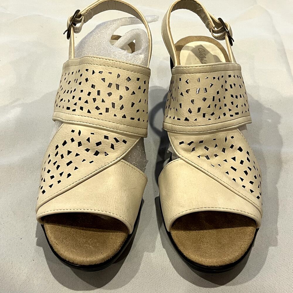 Easy Street Perforated Block Heeled Sandals Charleigh Ivory 7M